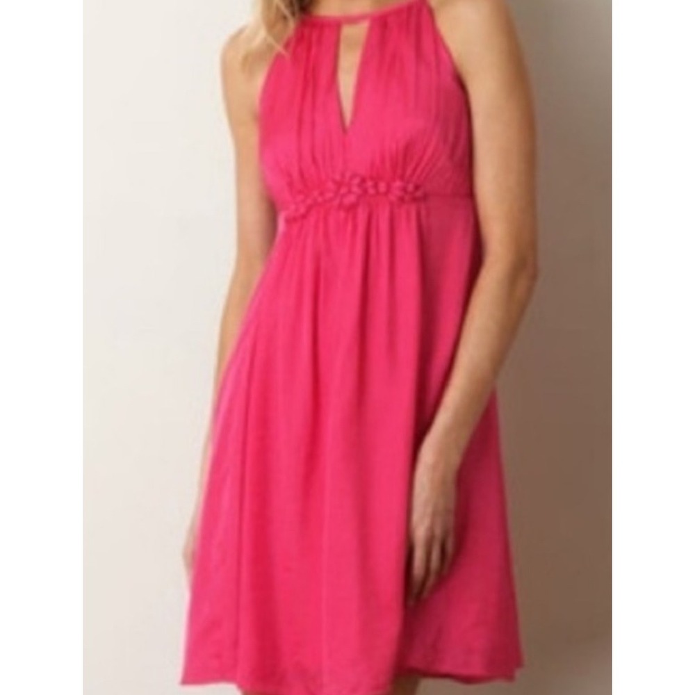Esley Pink‎ Halter Dress Cotton Silk Blend Floral Detail Sleeveless M